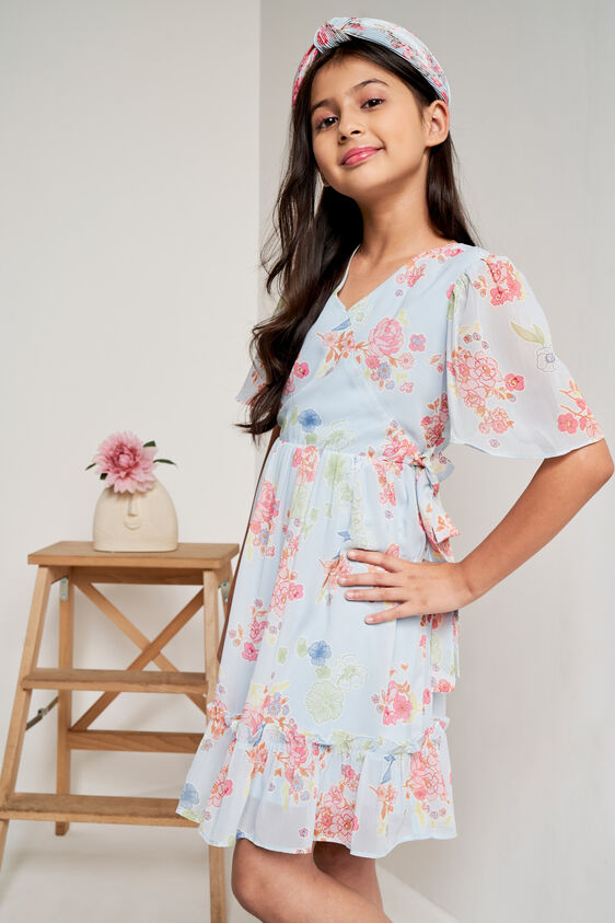 Blue Floral Flared Dress, Blue, image 3