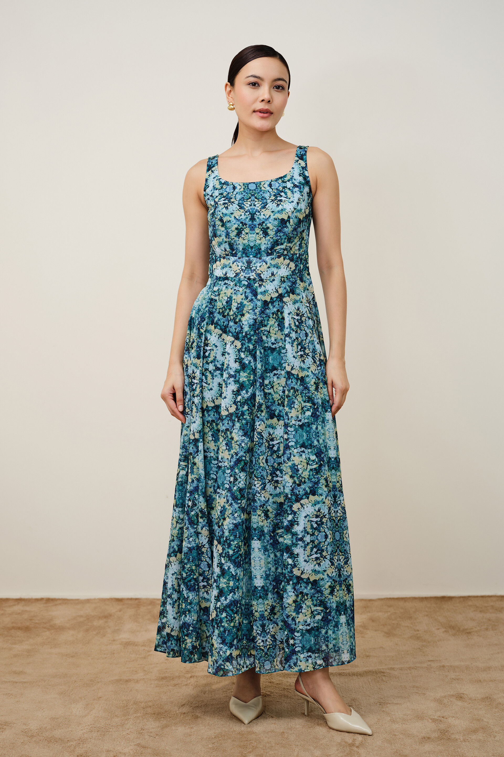 Sea Green Abstract Print Maxi, Green, image 1