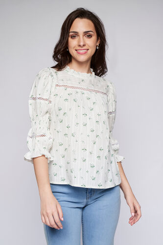 White Floral Straight Top, White, image 3