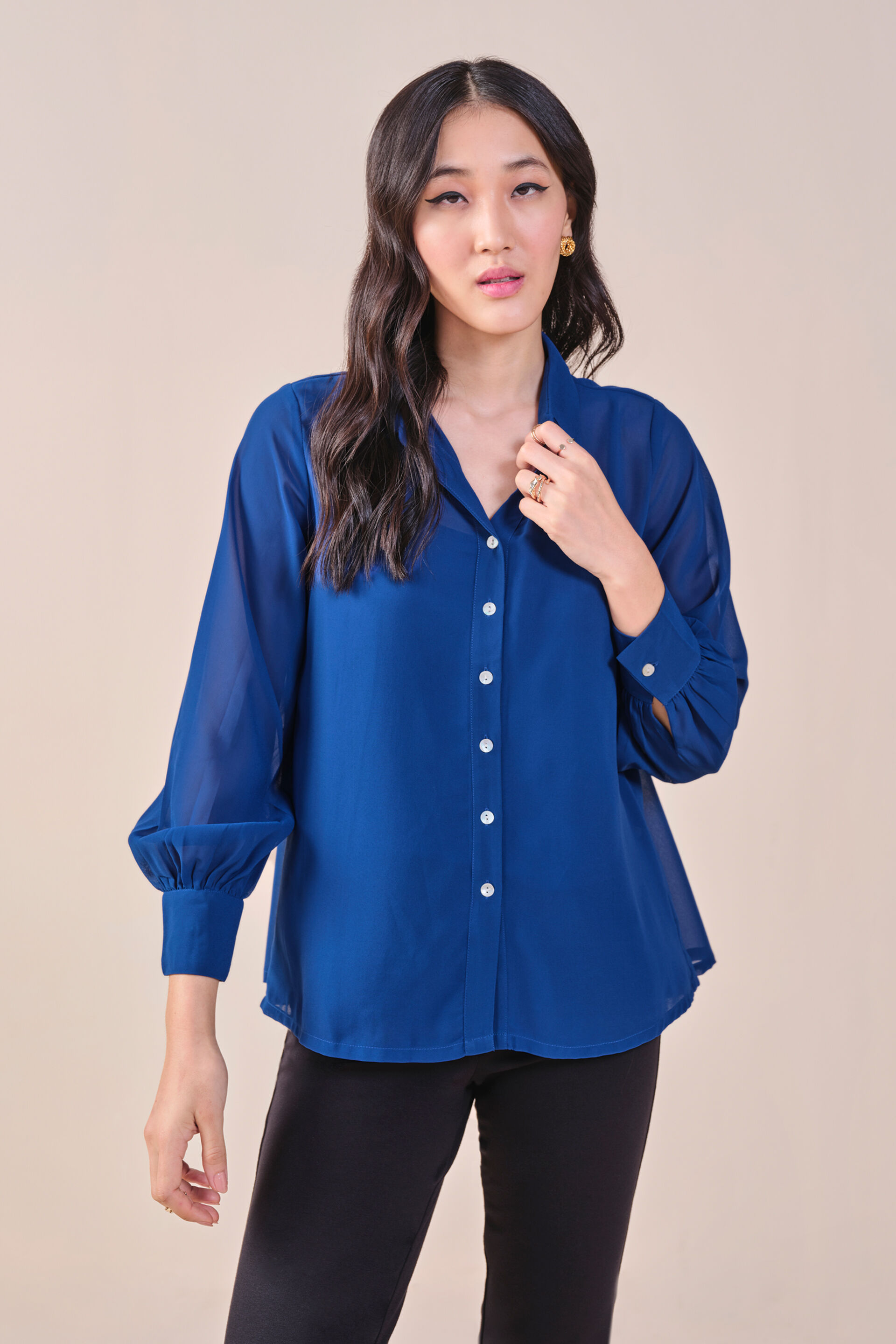 Delilah Printed Shirt, Navy Blue, image 1