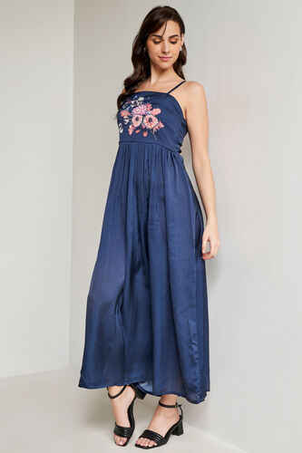 Blue Solid Flared Gown, Blue, image 3