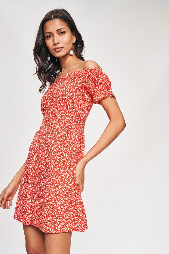 7 - Red Floral Printed Fit And Flare Dress, image 7