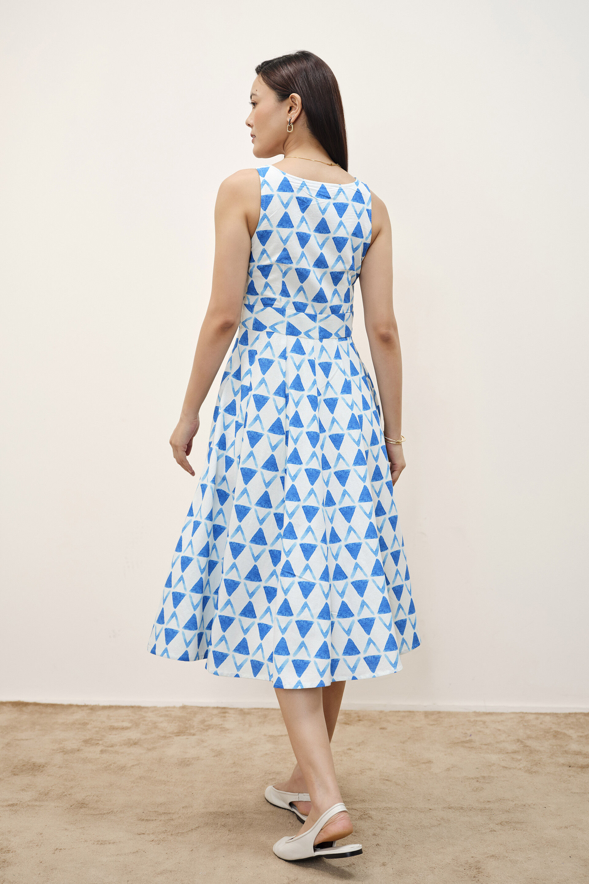 blue geometric dress Lana Scarf-Print Midi Dress in Blue Jay Multi main image 1