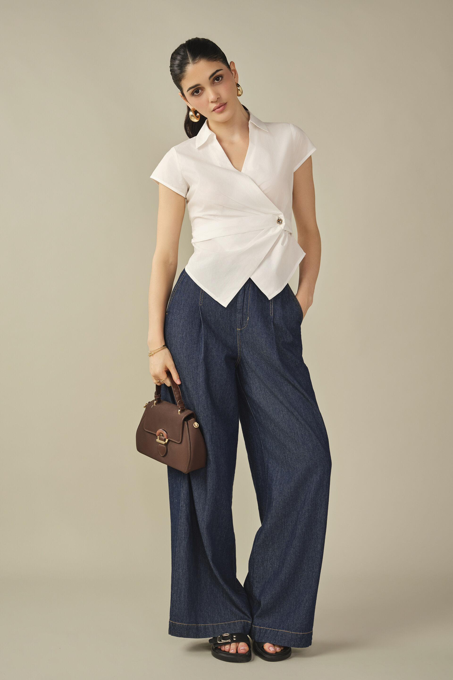 Wrap Cotton Top in White, White, image 3