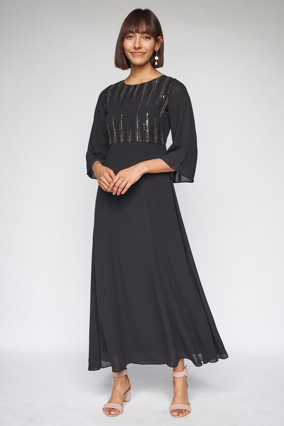 2 - Black Solid Fit and Flare Gown, image 2