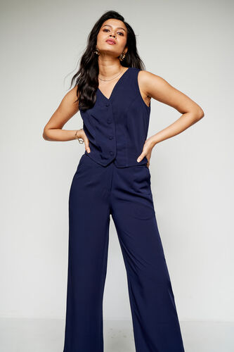 Navy Solid Sleeveless Set, Navy Blue, image 2