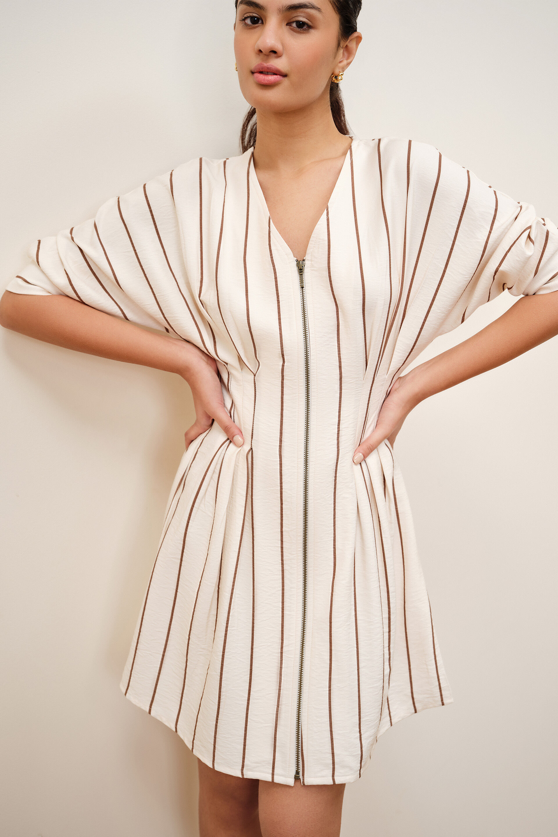 Meryl Striped Beige Dress, White, image 4