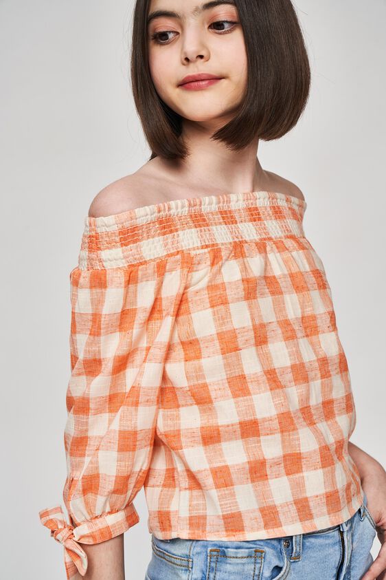 1 - Orange Checked Printed Off Shoulder Top, image 1