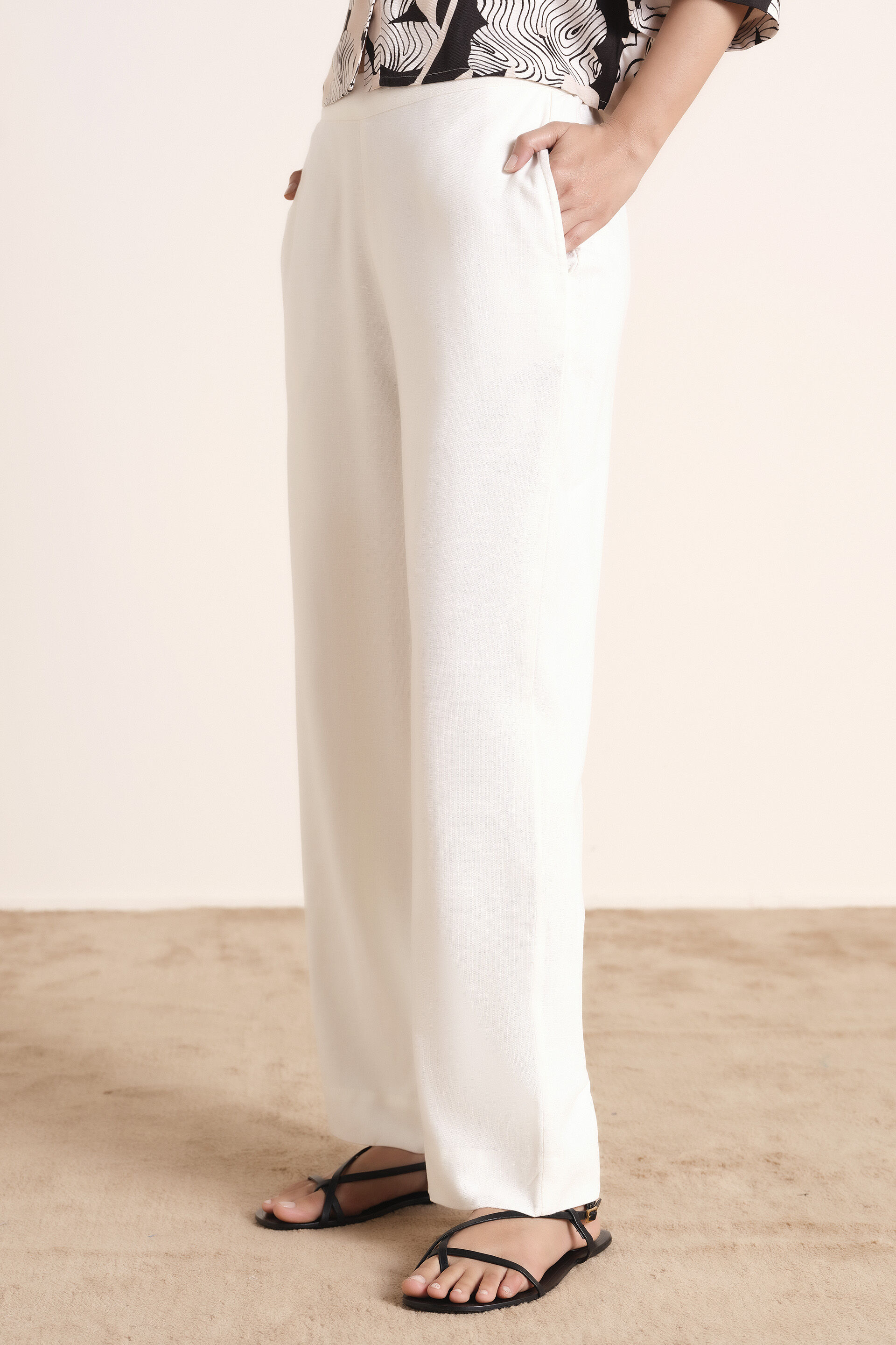 Vionne White Linen-Blend Pants, White, image 2