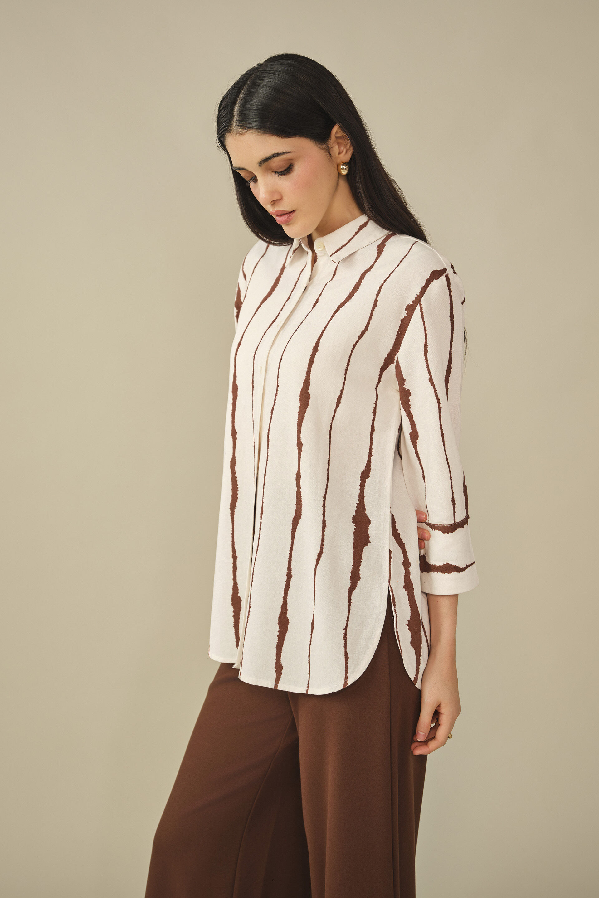 Striped Shirt in Brown, White, image 5
