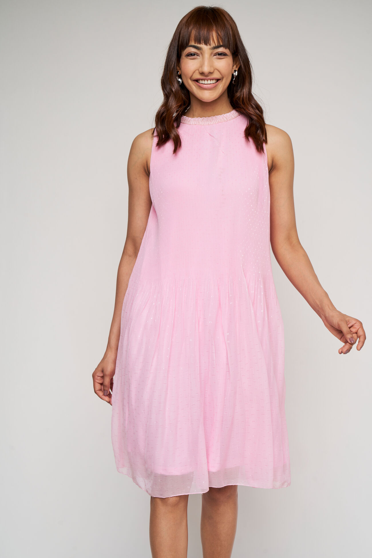 Pink Solid Straight Dress, Pink, image 3