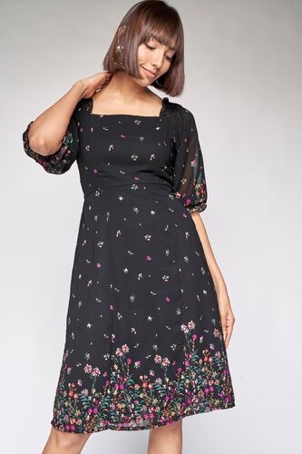 2 - Black Floral Fit and Flare Dress, image 2
