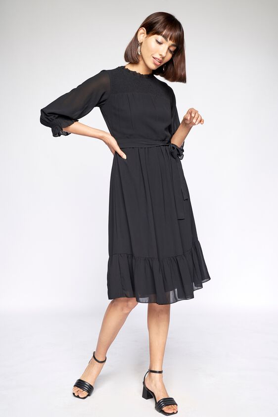 3 - Navy Solid Fit and Flare Dress, image 3