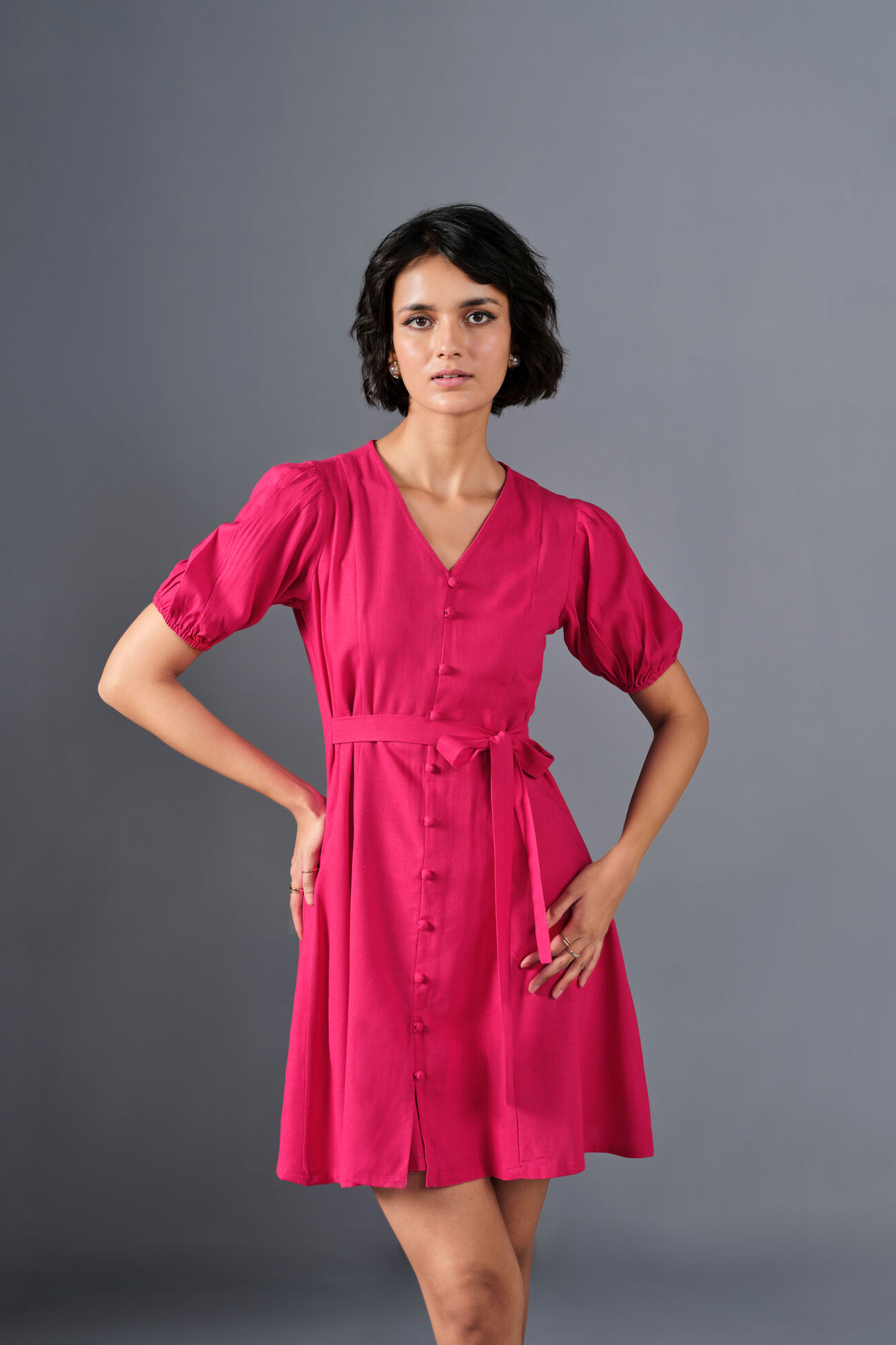 Dahlia Viscose Blend Dress, Dark Pink, image 3