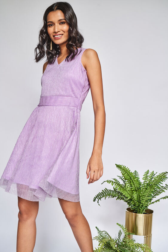 Lilac Self Design Fit and Flare Dress, Lilac, image 2