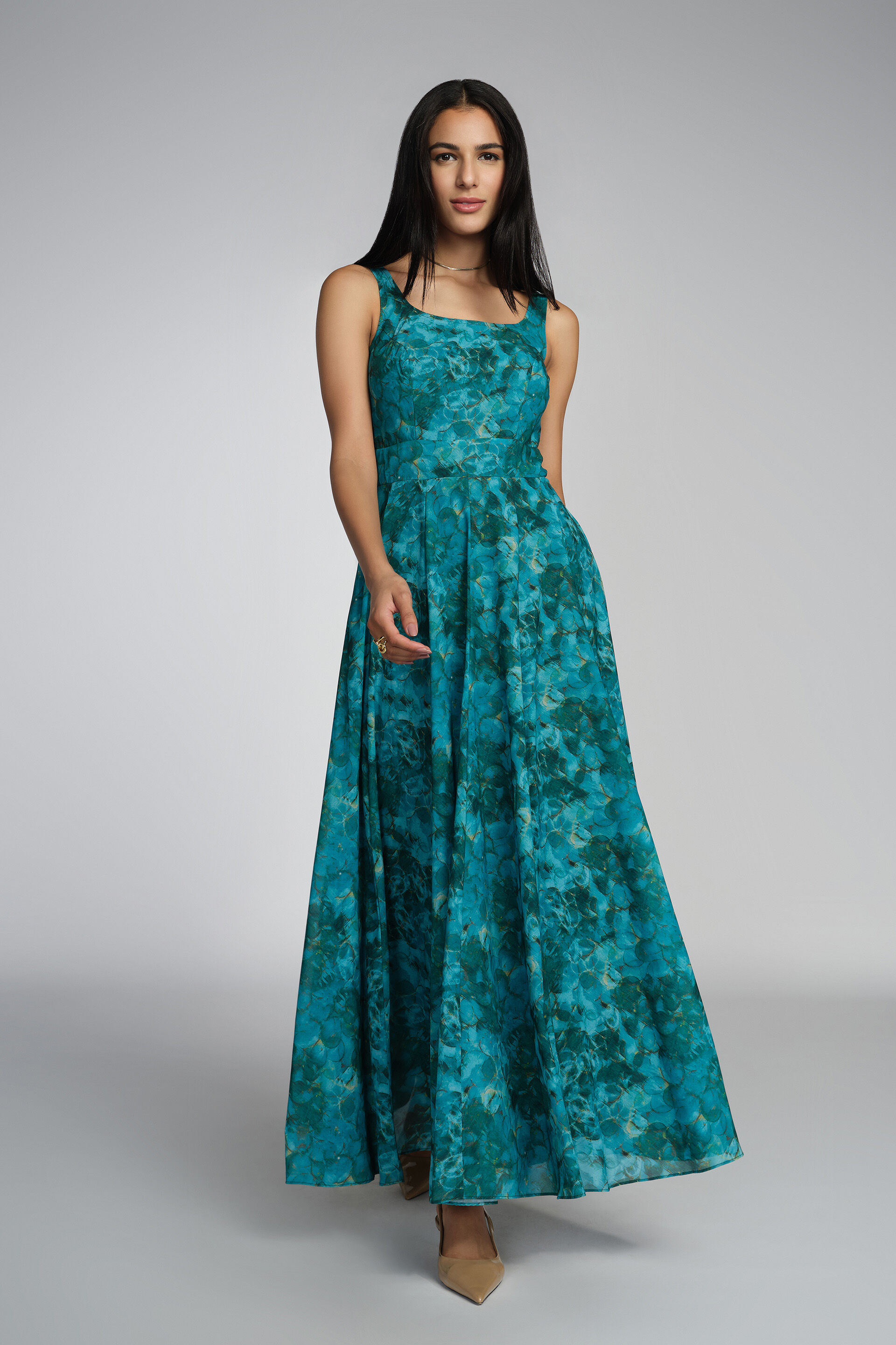 Verde Flared Dress, Green, image 2