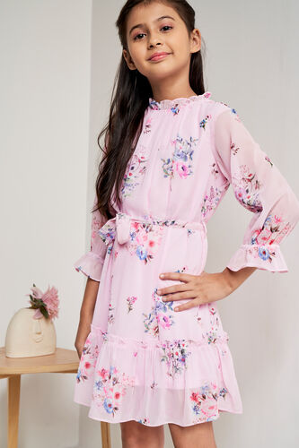 Pink Floral Flounce Dress, Pink, image 2