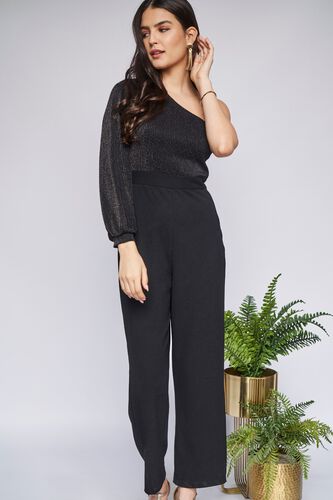 1 - Black Solid Bodycon Jumpsuit, image 1