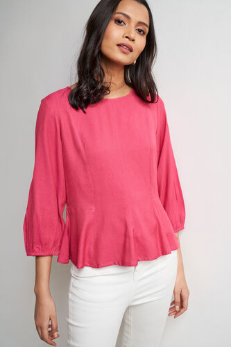 Pink Solid Flounce Top, Pink, image 1