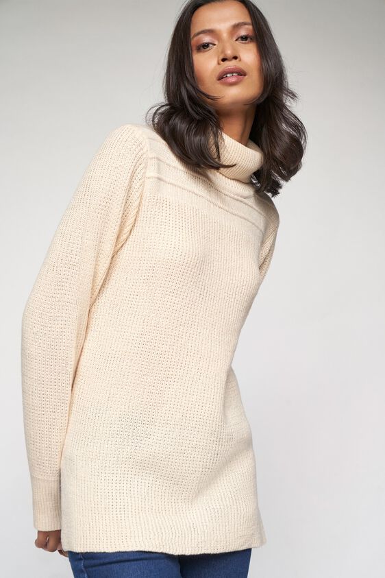 2 - Cream Self Design Sweater Top, image 2