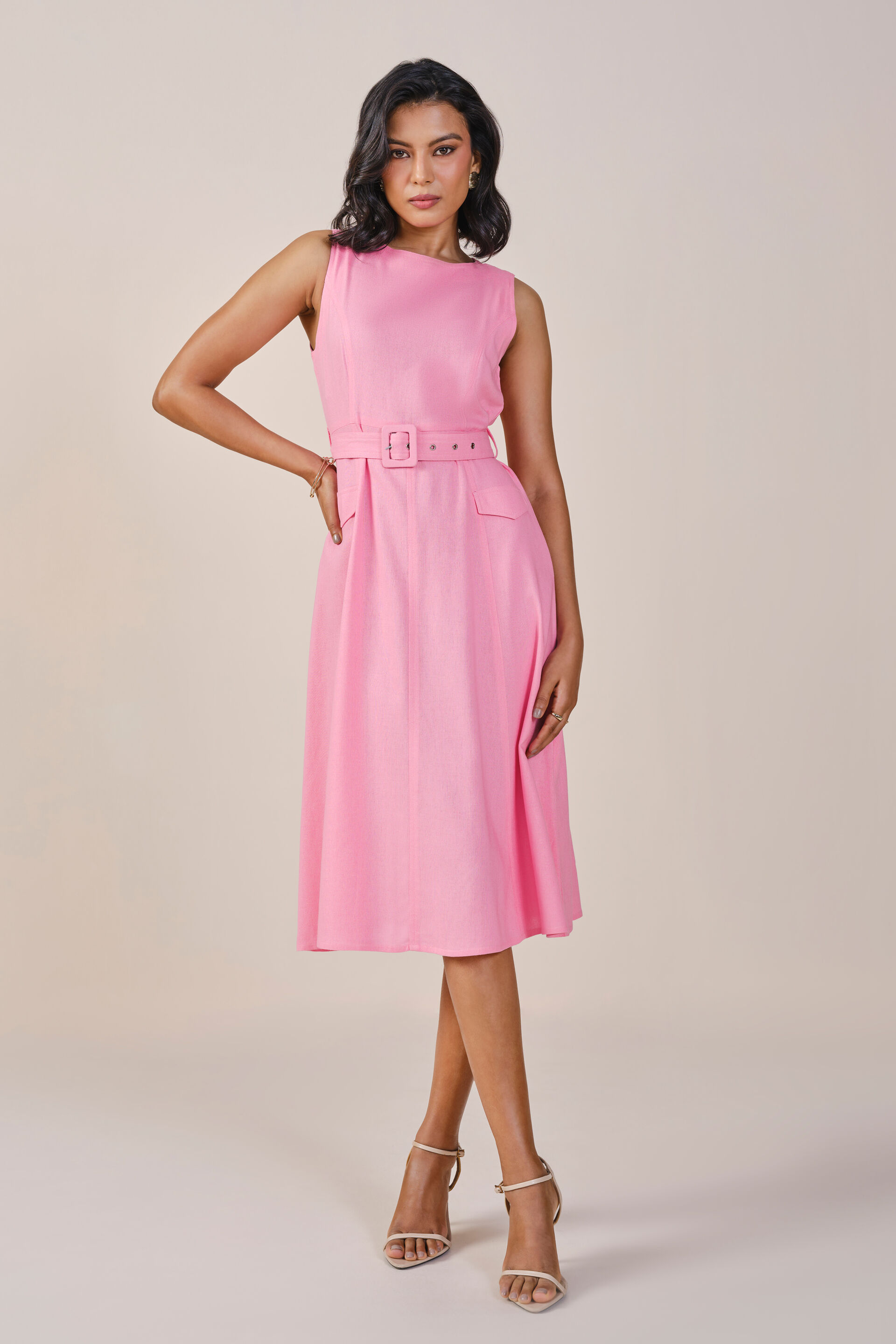 Peony Viscose Linen Blend Dress, Pink, image 1