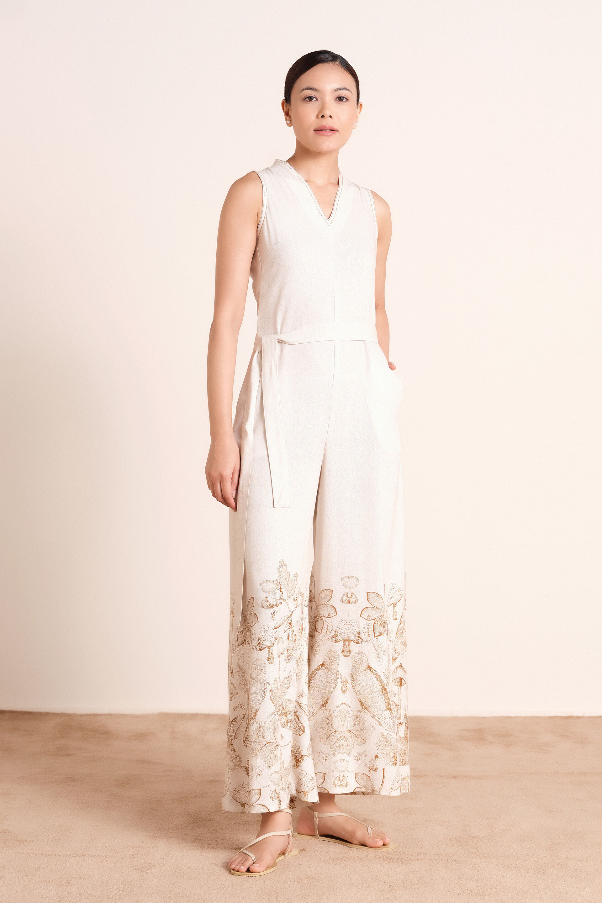 Ginette Linen-Blend Jumpsuit, Beige, image 4