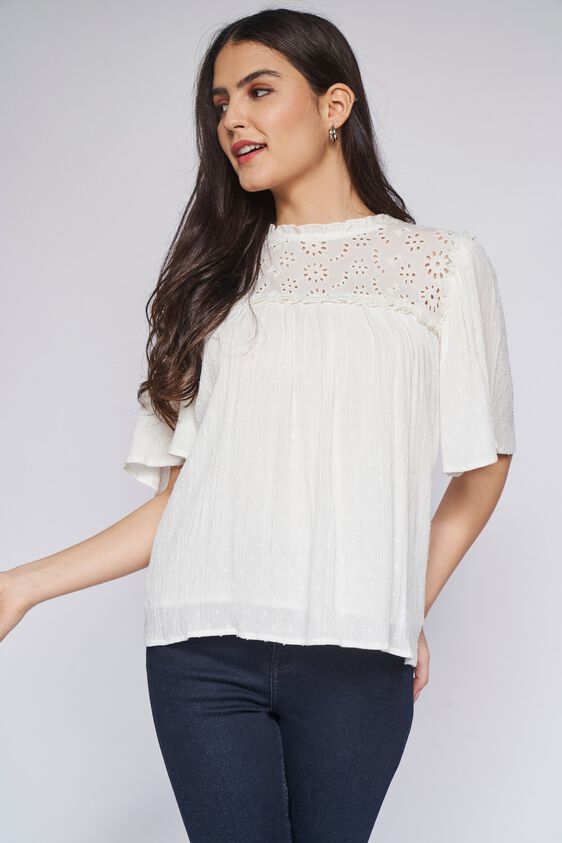 1 - White Solid Blouson Top, image 1