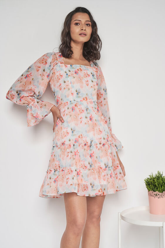 Multi Knee Length Flared Fit And Flare Dress, Multi Color, image 1