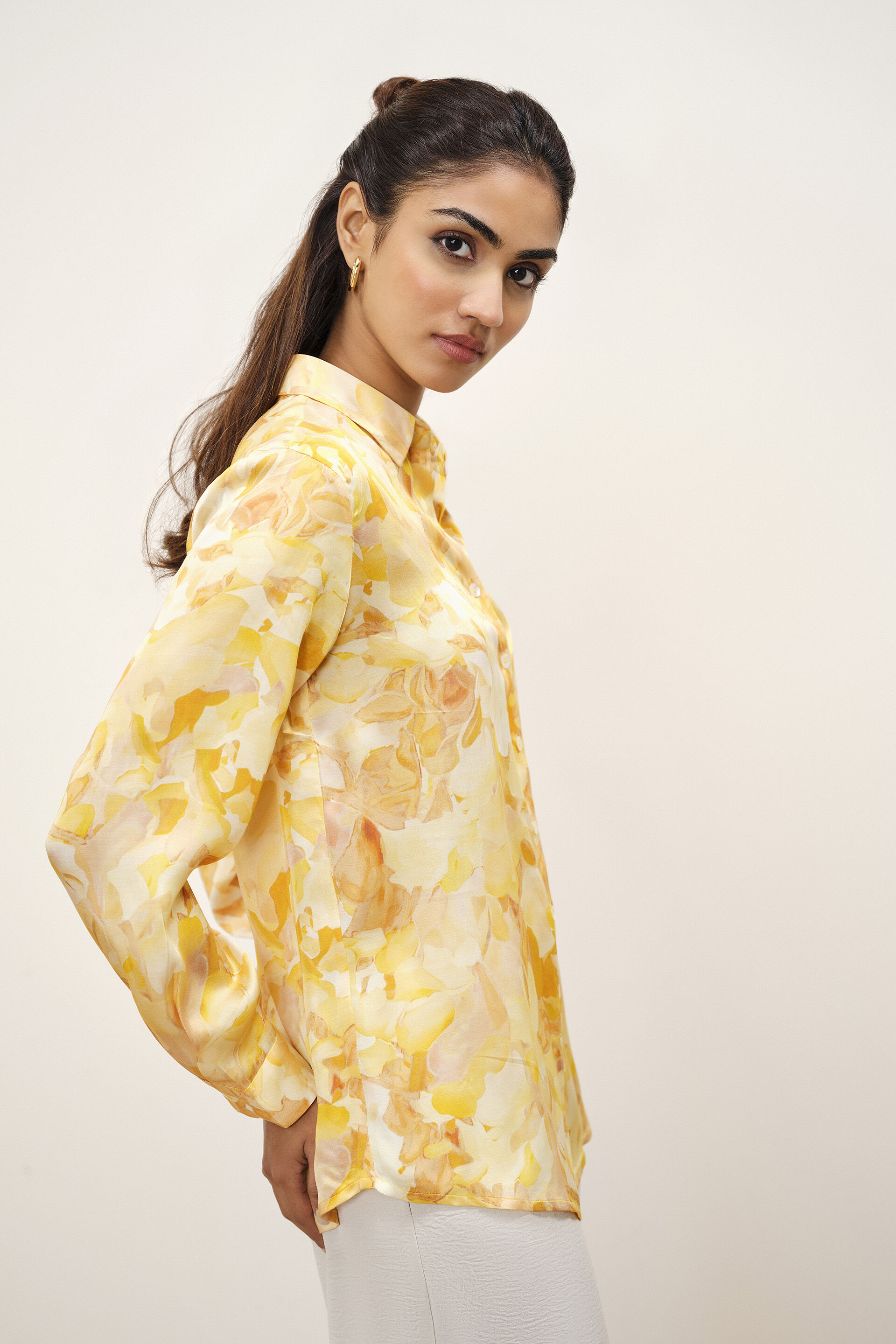 Yellow Modal Printed Shirt, Yellow, image 5