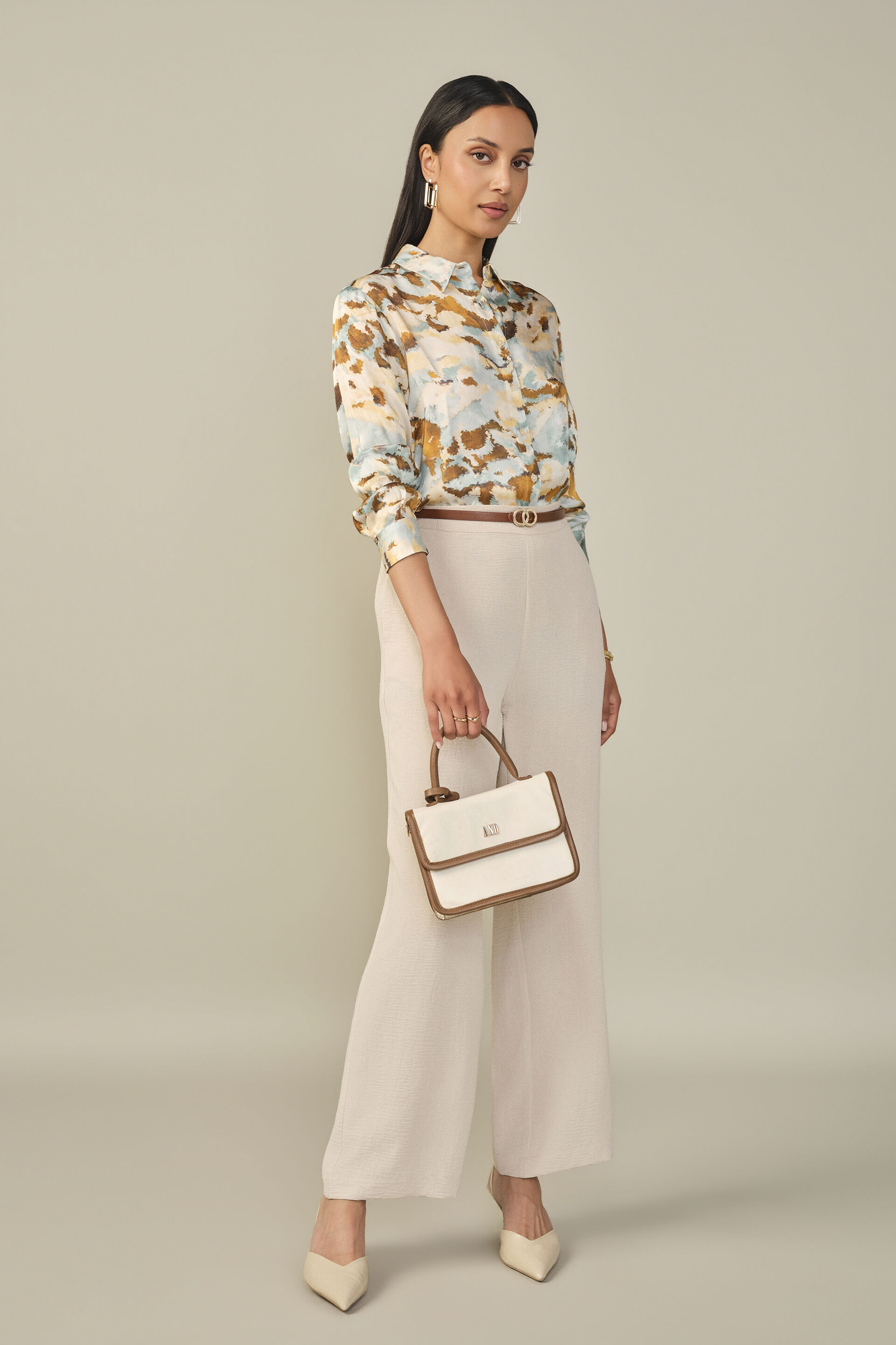 Abstract Printed Satin Shirt, Blue, image 3