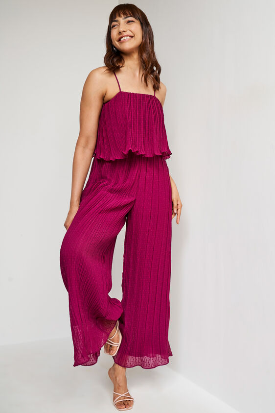 Wine Solid Flared Jumpsuit, Wine, image 3