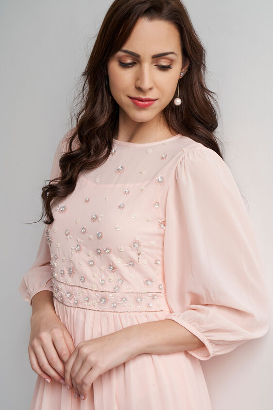 Light Pink Solid Flared Gown, Light Pink, image 2