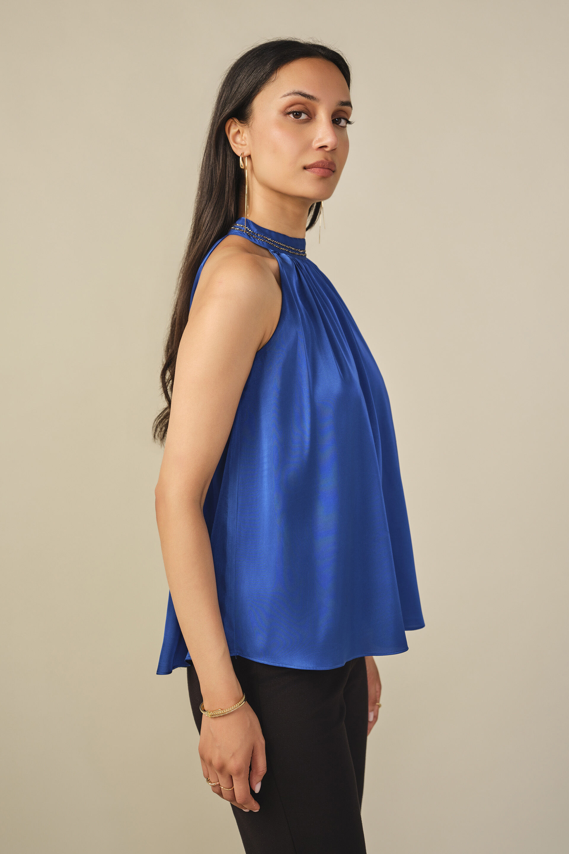 Halter Satin Top in Blue, Blue, image 5