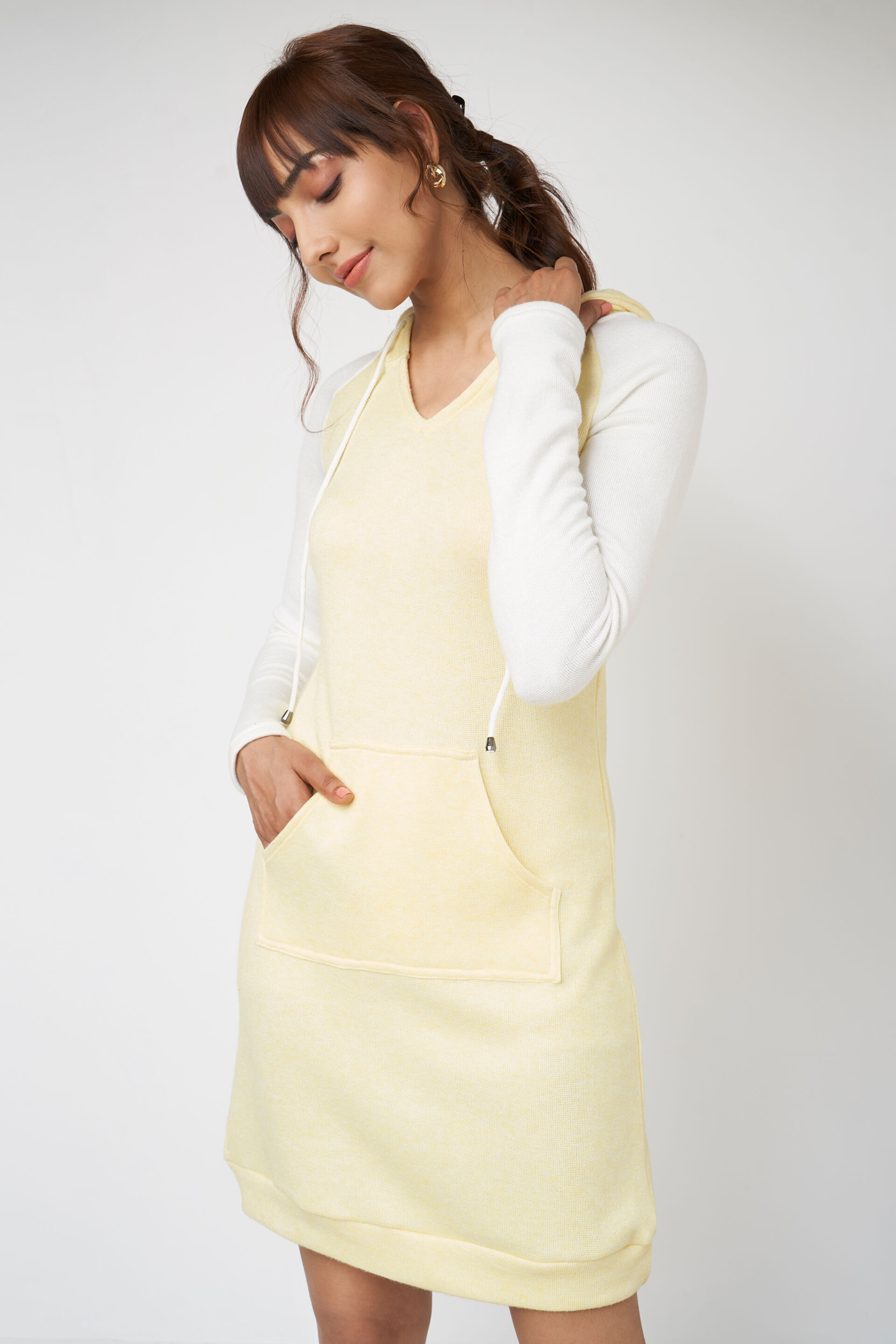 Buy Yellow And White Colour Blocked Straight Dress Online at Best