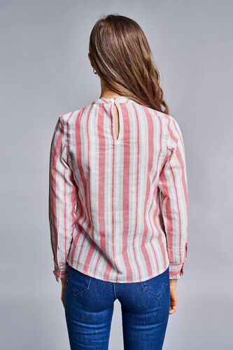 6 - Pink - White Stripes Mandarin Collar Cuff Top, image 6