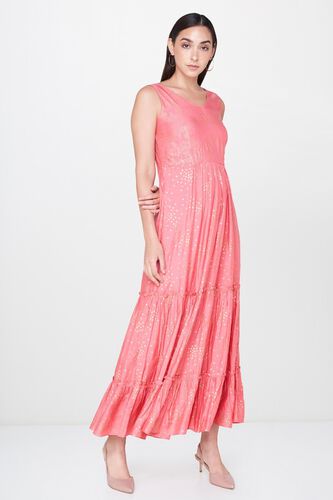 5 - Light Pink Foil Print A-Line Sleeveless Gown, image 5