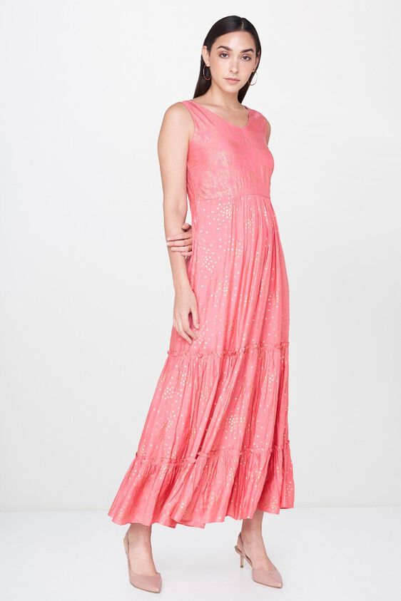 5 - Light Pink Foil Print A-Line Sleeveless Gown, image 5