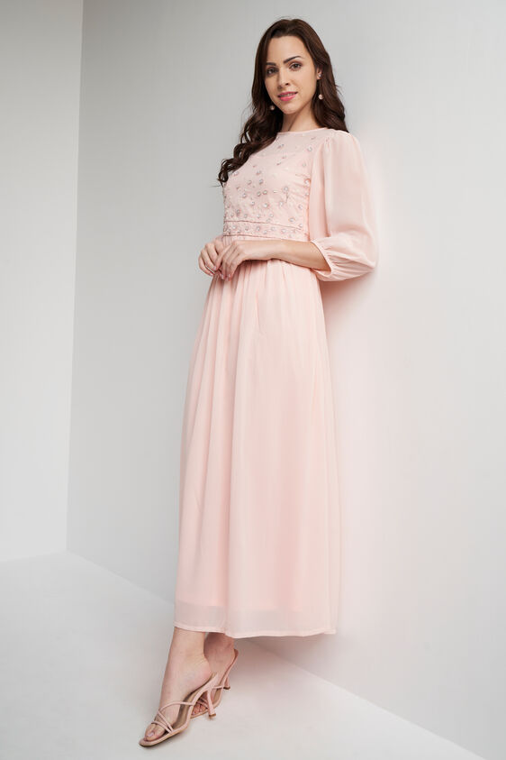 Light Pink Solid Flared Gown, Light Pink, image 4