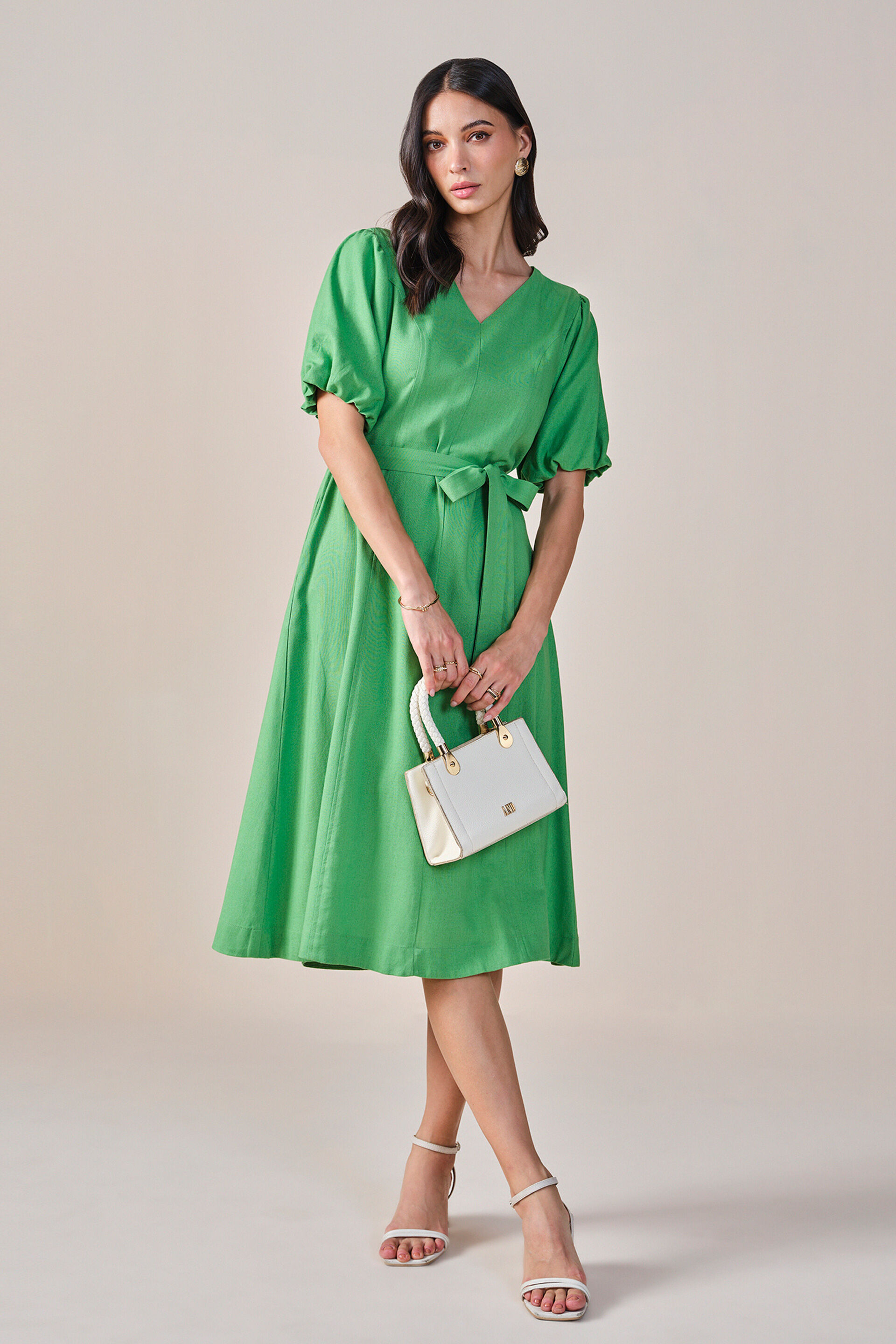 Modern Summer Viscose Linen Blend Dress, Green, image 2