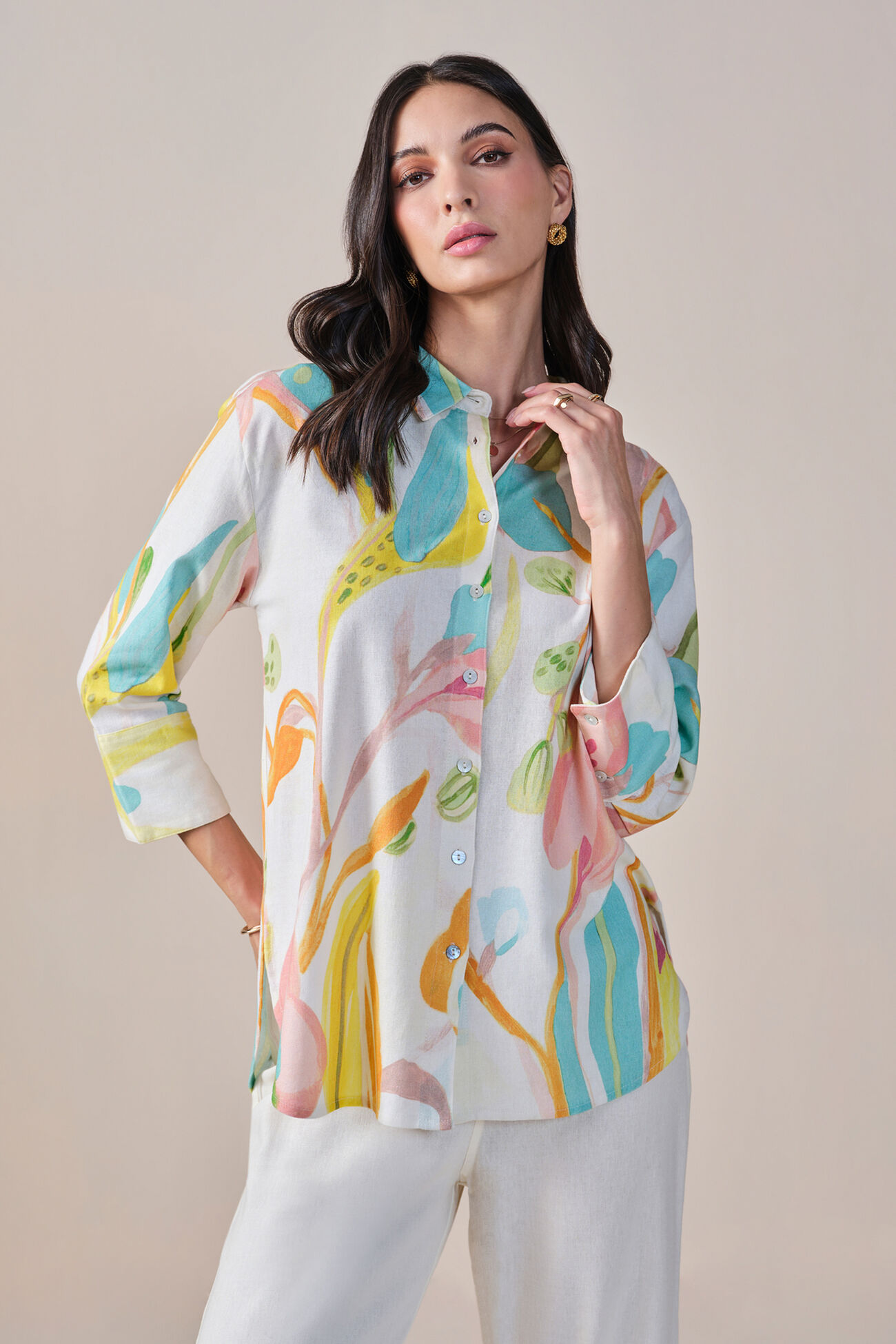 A Floral Summer Viscose Linen Blend Shirt, Multi Color, image 4
