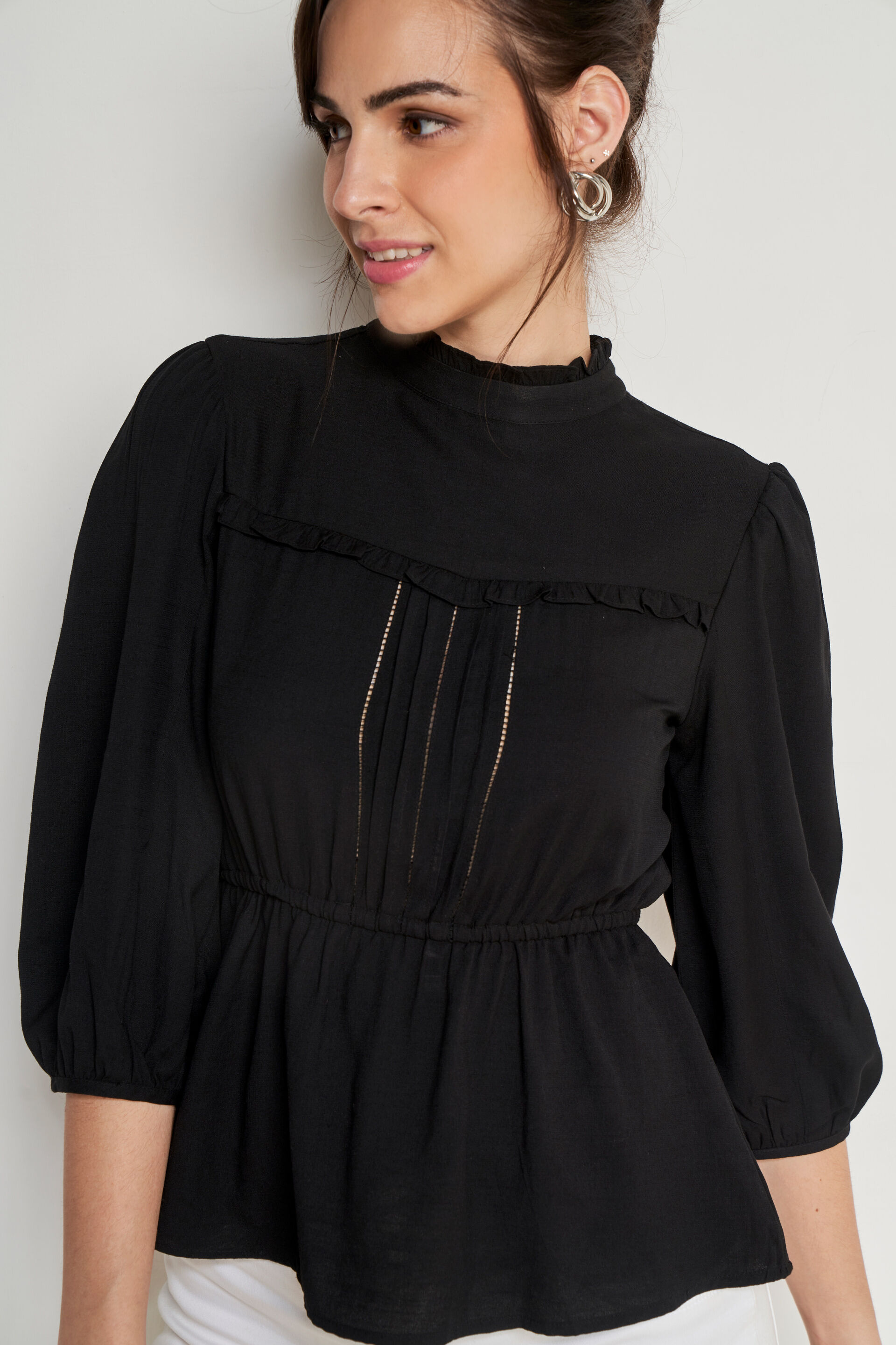 Black Solid Flounce Top&nbsp;, Black, image 5