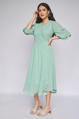 5 - Sage Green Solid Fit and Flare Dress, image 5