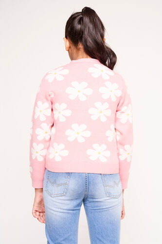 Pink and White Floral Straight Cardigan, Pink, image 4