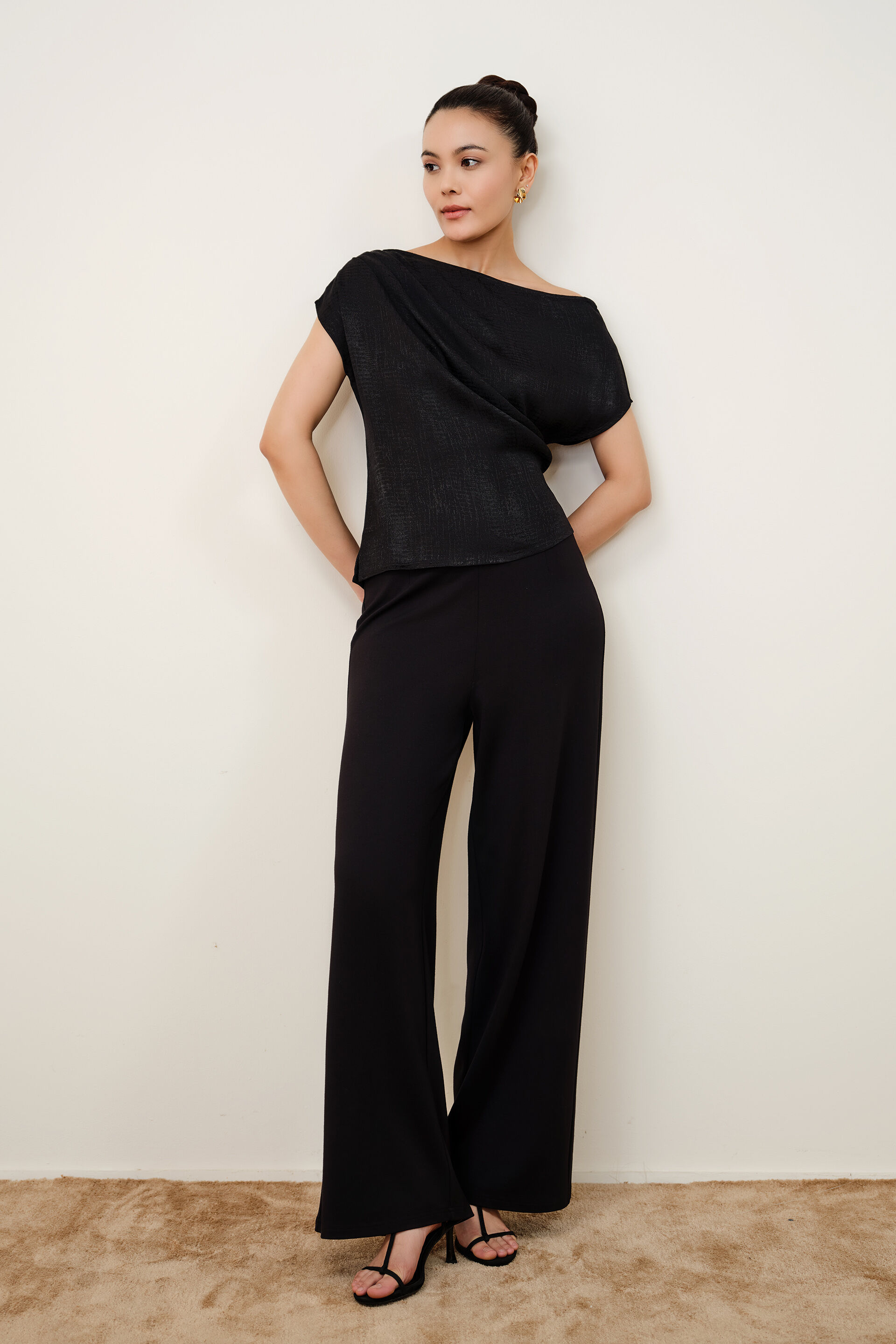 Cerys Black Jacquard Top, Black, image 2