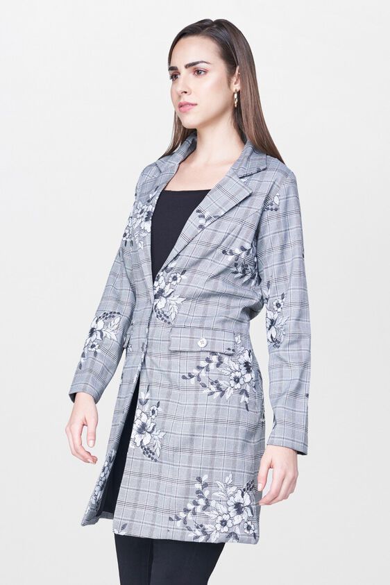 3 - Light Grey Floral Lapel Collar Overcoat Jacket, image 3