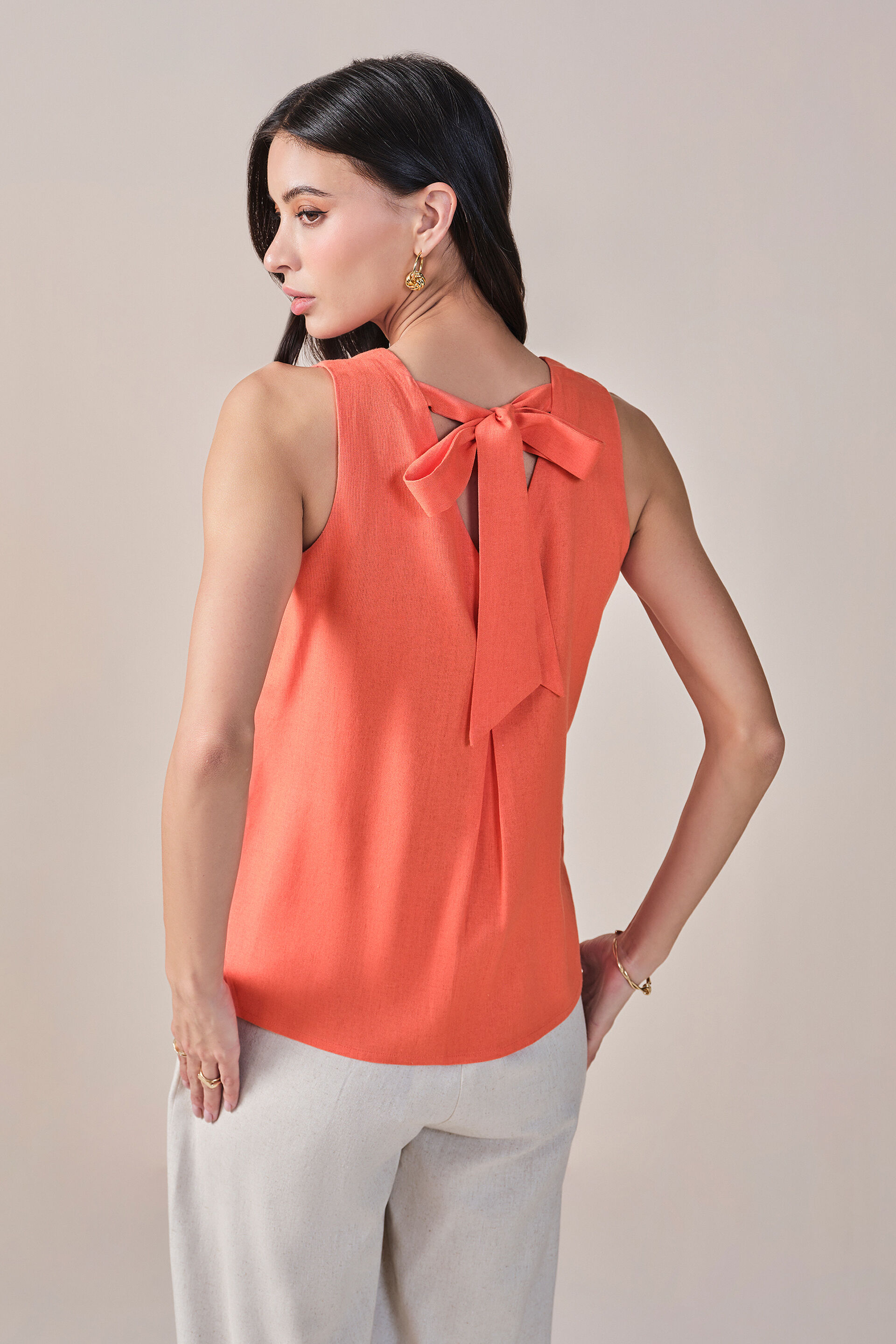 Party in the back Viscose Linen Blend Top, Orange, image 6