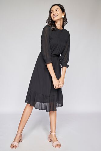 2 - Black Solid Fit and Flare Dress, image 2