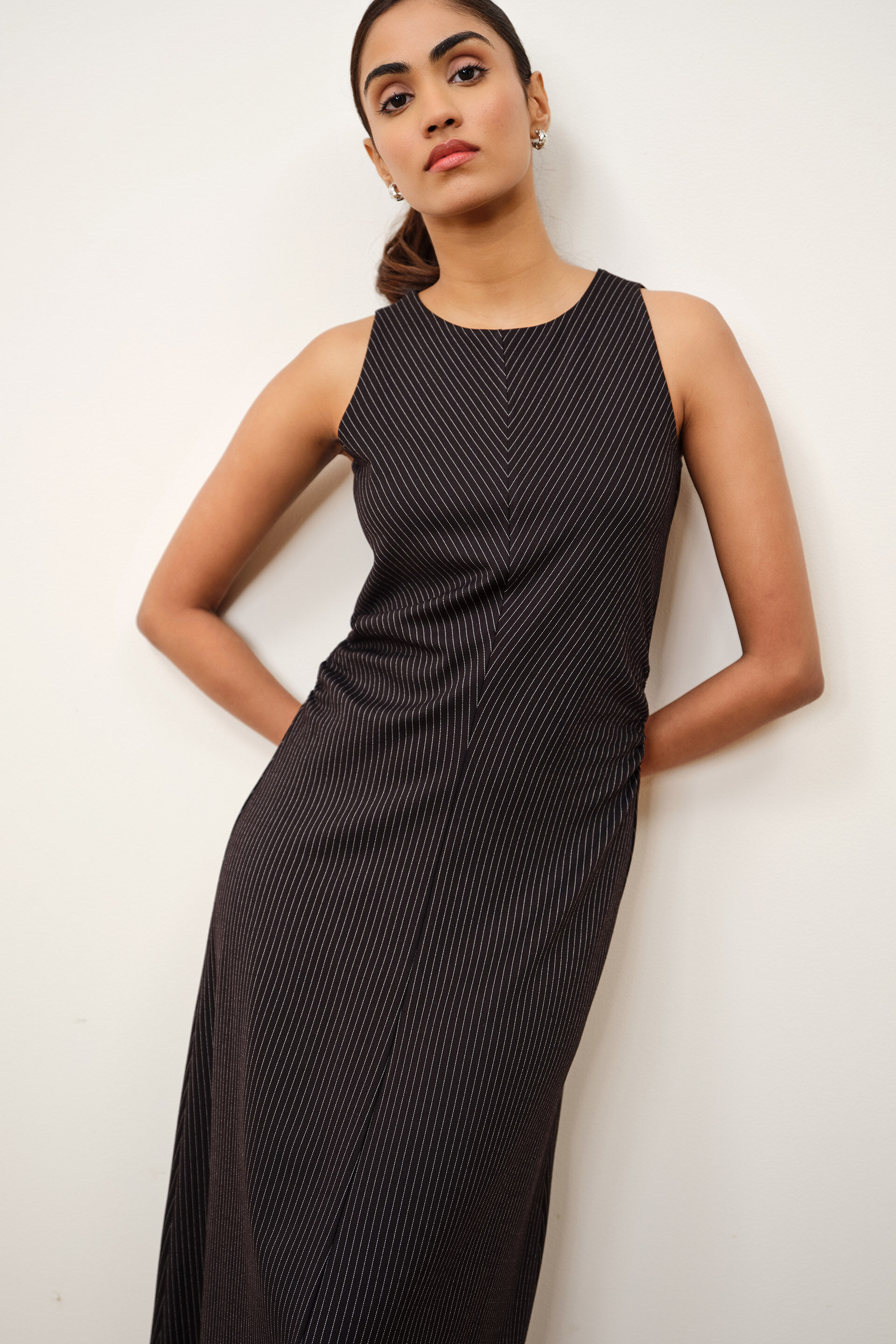 Viola Striped Black Dress, Black, image 4