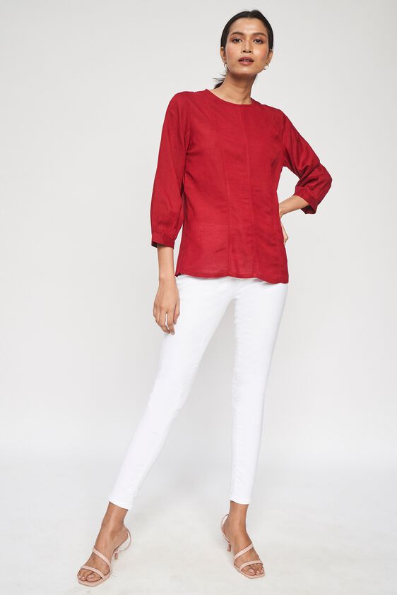 3 - Maroon Solid Shirt Type Top, image 3