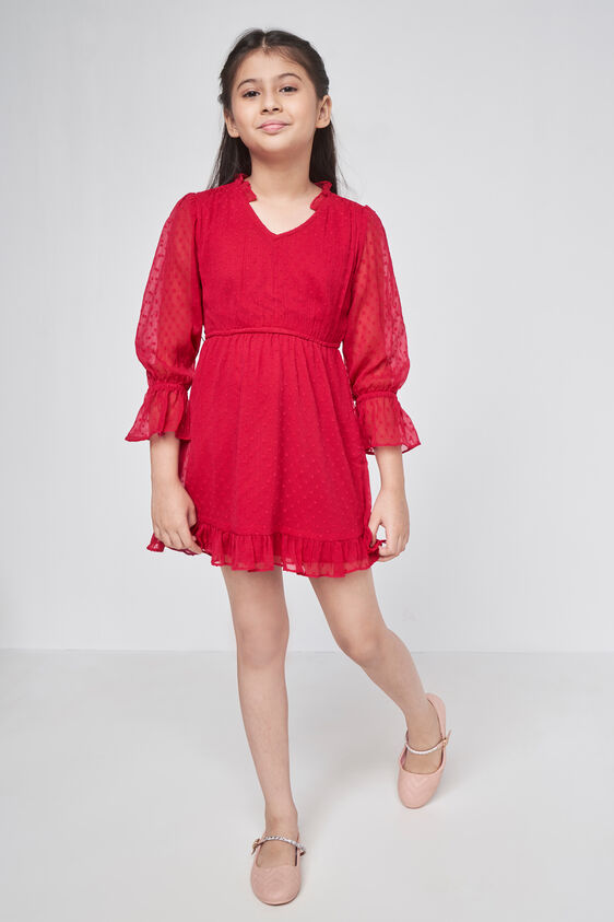 Red Solid Flared Dress, Red, image 2